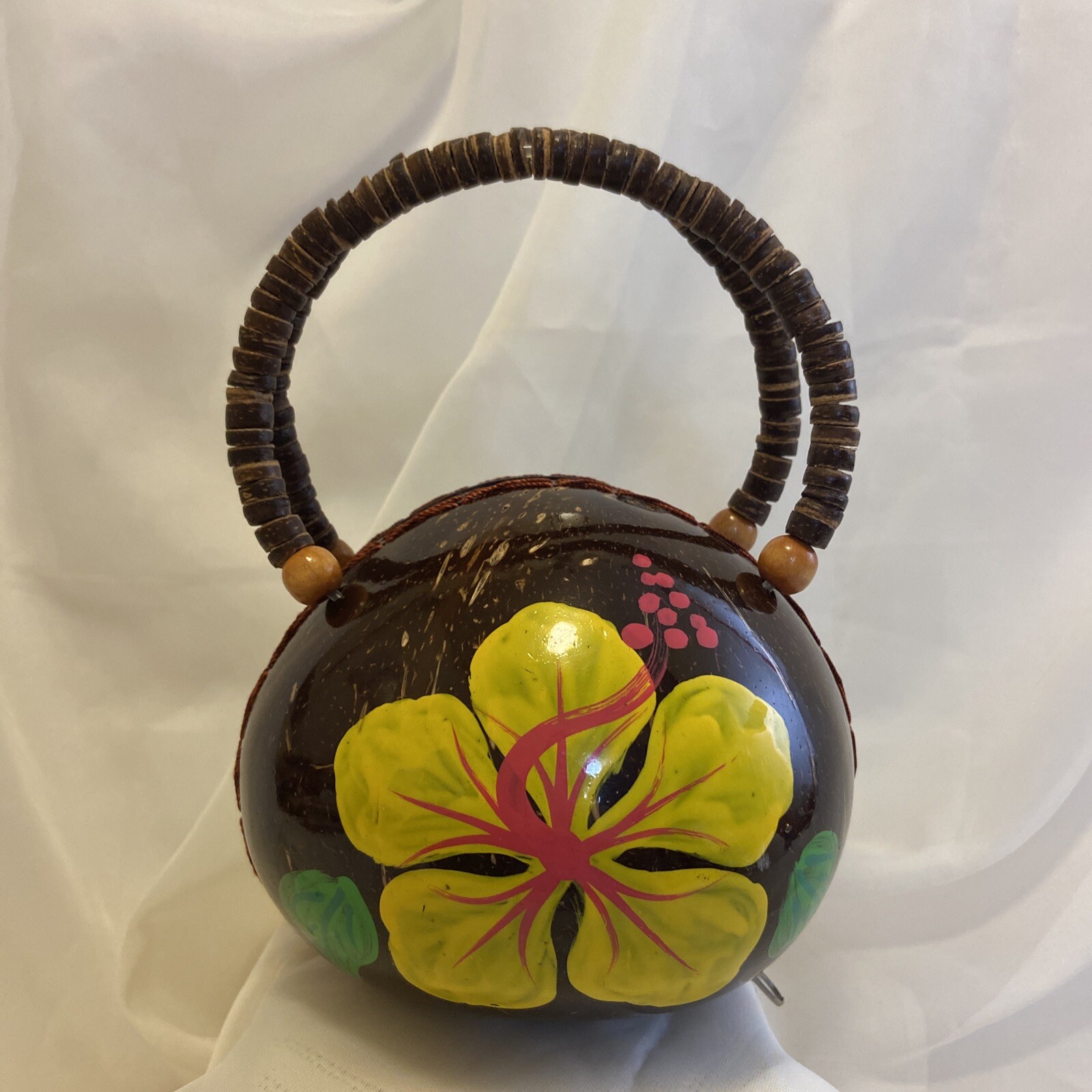 Vintage Hawaiian Coconut Shell Purse Hawaii Aloha Yel… Gem