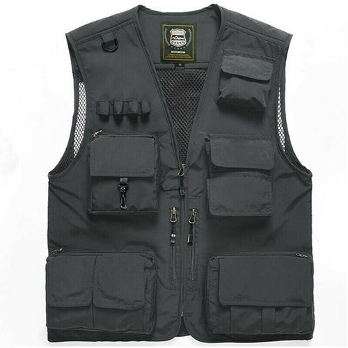 Mens Sleeveless Jacket Breathable Fishing Vests Multi Pocket Reporter Waistcoat - Picture 15 of 21