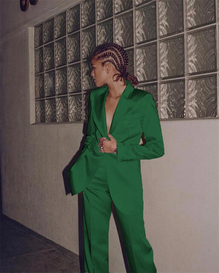 Trajes de seda satinado para mujeres damas trabajo oficina ropa boda graduación esmoquin trajes 2 piezas Foto 3 de 4