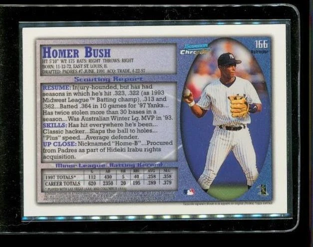 Vintage 1998 TOPPS BOWMAN CHROME Refractor Baseball Card #166 HOMER BUSH Yankees - Image 2 of 2