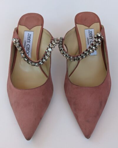 Jimmy Choo Bing Crystal Strap Suede Leather Mules Pink Size 36 EU | 3 UK | 6 US - Picture 2 of 16