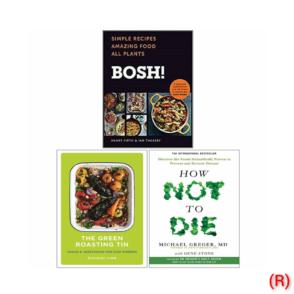 BOSH Simple recipes,Green Roasting Tin,How Not To Die 3 Books Collection Set NEW