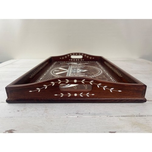 Taj Mahal Inlaid handmade Wooden Service Tray With Handles - 第 5/8 張圖片