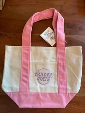 NEW Trader Joes Mini Canvas Tote Bag Pink