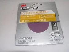 New 3M 5" 8 Hole 3Pk Hook And Loop Sanding Discs 220 Grit Very Fine 