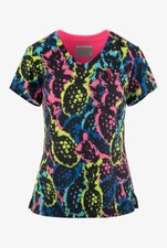 Skechers by Barco Womens Scrub Top Pineapple Active Stretch V-Neck Size XS