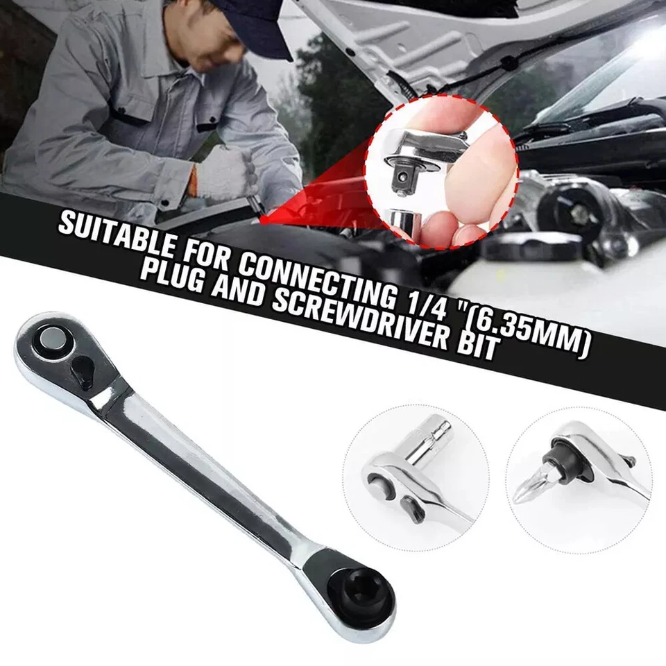 Mini Ratchet Wrench 1/4 Inch Drive Socket And Screwdriver Bit Driver Quick Hand - Image 3 of 4