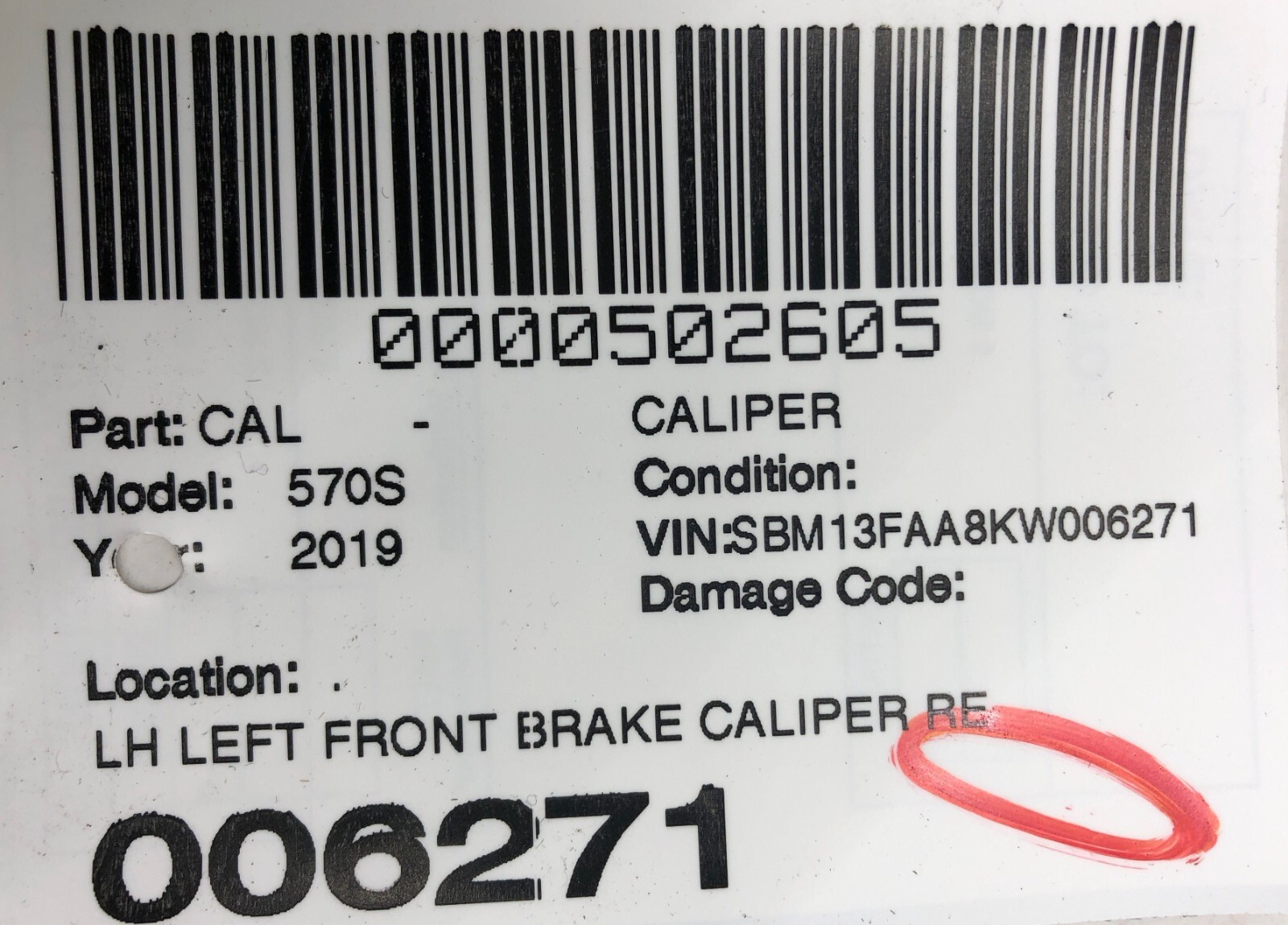 2015-2021 MCLAREN 570S LEFT FRONT BRAKE CALIPER RED 11C0063CP R5 OEM