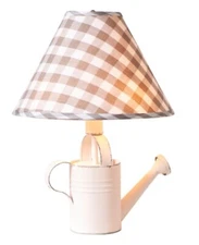 Watering Can Table Lamp with Ivory Linen Shade in Weathered Tin by Irvin's