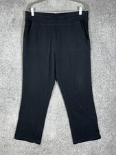 Denim  Co Active Knit Pull On Pants Womens LG Stretch Black Mesh Trim Pockets