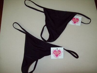 NWT 2 PAIRS BIATTA  solid THONG PANTIES BLACK ELASTIC G-STRING size L