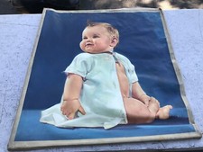 Vintage Large Oil Painting Baby Calendar Illustration Advertising Original Art