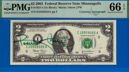 2003 $2 Federal Reserve Note - PMG 66EPQ - Signed by Treasurer Rosario Marin - Picture 2 of 3