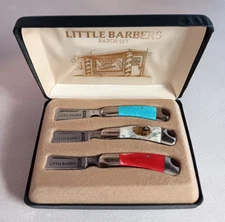 LITTLE BARBERS RAZOR SET NUMBERED MINI KNIVES UNITED JAPAN STAG HANDLES RARE