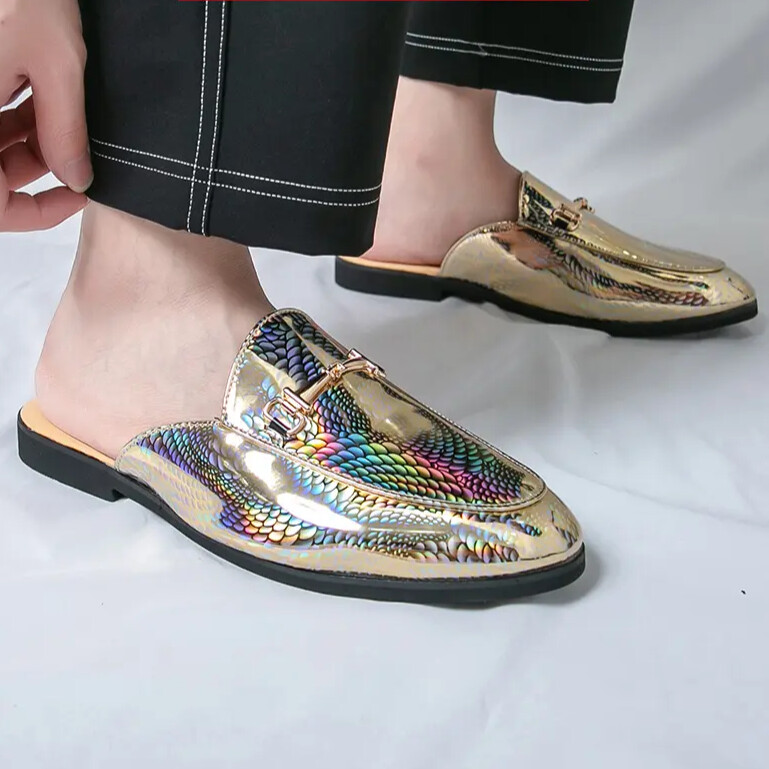 PANTOFOLA D’ORO 39 46 scarpe basse da uomo britanniche da nightclub slipper mules slingback in pelle verniciata