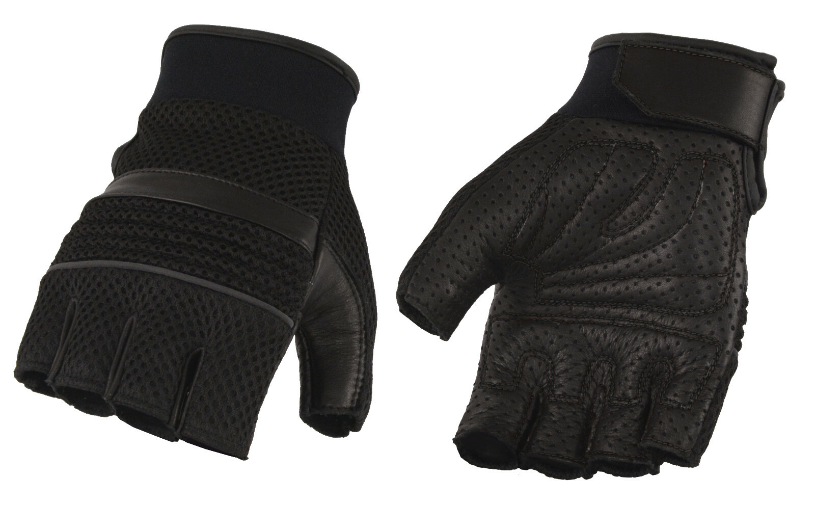Men's MG7504 Leather & Mesh Fingerless Gloves, Gel Palm, Reflective
