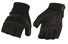 Men's MG7504 Leather & Mesh Fingerless Gloves, Gel Palm, Reflective Piping