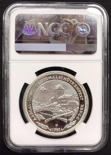 Switzerland 1988 Silver 50 Francs Shooting Taler AARGAU NGC PF68 ULTRA CAMEO - Picture 2 of 2