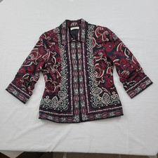 Coldwater Creek SZ 8 38" Brocade Jacket Paisley Black  Ruby 3/4 Sleeve Boho