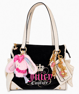 Juicy Couture Black/cream Satchel Top Handle Zip w/ Charms, Pouch, Nommi doll.