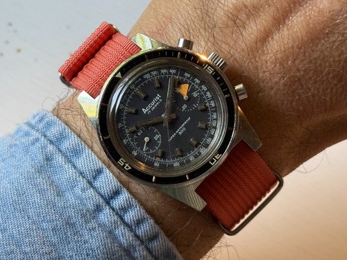 Vintage Accurist Chronograph Landeron 248 Watch w/ Nylon Strap