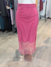 Pink Mesh Rhinestone Midi Skirt