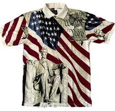 Cotton Traders Men's Patriotic “We The People” Lincoln Flag Graphic Polo T Shirt