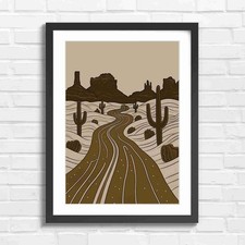 Bold Desert Highway Art Sepia Framed Wall Art Print Large Picture Home Decor