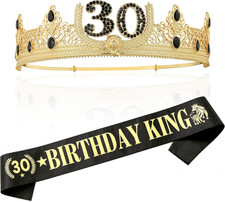 30TH Birthday King Crown and Birthday King Sash,30Th Birthday Gifts for Men. Bir