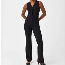 Spanx Ponte Perfect Sleeveless Jumpsuit Black 2X Tall Wide Leg Workwear Office