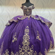 Luxury Quinceanera Dresses Gold Ruffles Party Prom Purple Glitter Ball Gowns