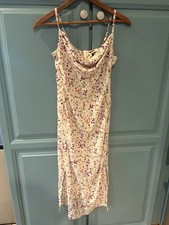 Nasty Gal Floral Satin Slip Midi Dress Cream Multicolor Cowl Neck US 2