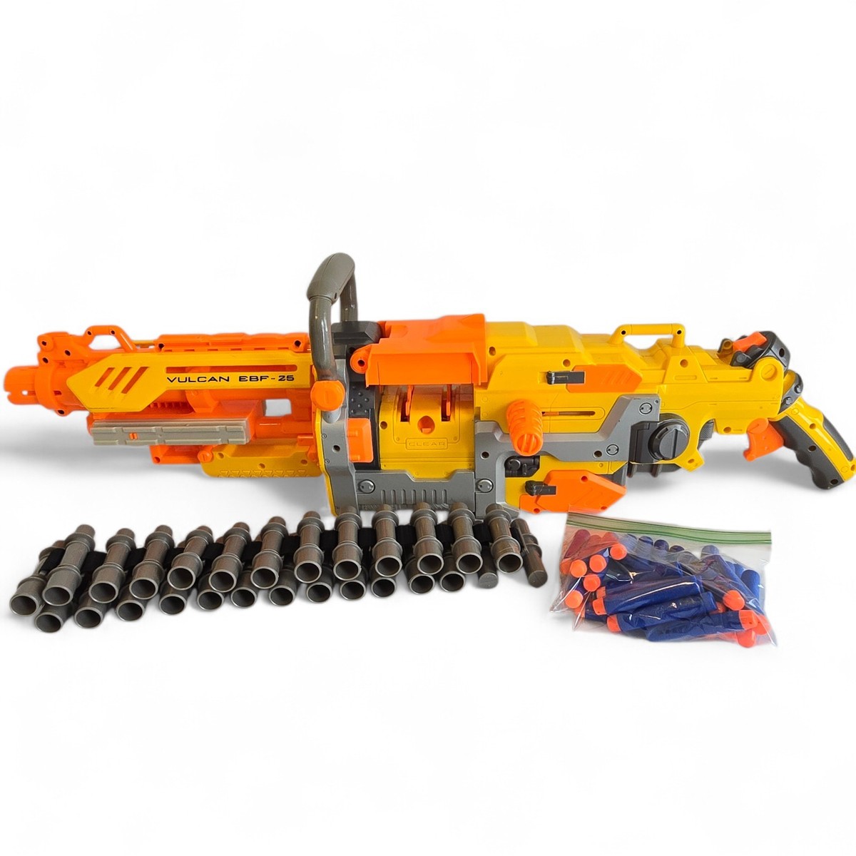 NERF N-Strike Vulcan EBF-25 Blaster w/Ammo Belt & 25 Darts **WORKS