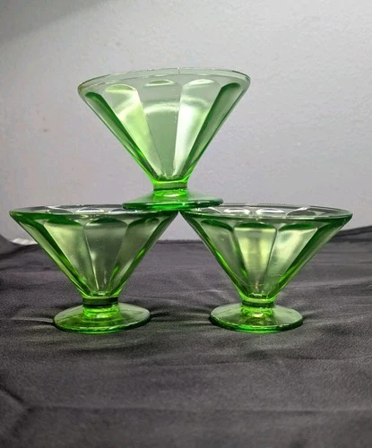3 Federal Vaseline Glass Pedestal Sherbert/Ice Cream Dish Uranium