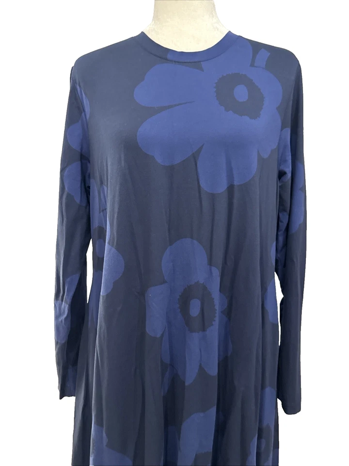 Vestido Marimekko XL Manga Larga Floral Azul Algodón Elastano Foto 2 de 4