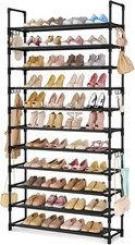 11 Tiers Tall Shoe Rack Holds 55 Pairs of Shoes 74.8 High - 11 Tier, Black 