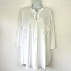 Mela Purdie Women’s White Blouse Size 16 XL Relaxed Stretchy 3/4 Sleeve casual