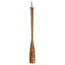 Wooden Shoe Horn 15.7" Straight Handle Shoe Helper Wood Shoehorns, Dark Brown