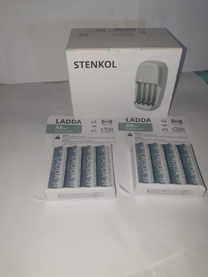 IKEA LADDA Rechargeable Batteries AA 1.2V 2450mAh Lot of 2 Boxes of 4 + charger