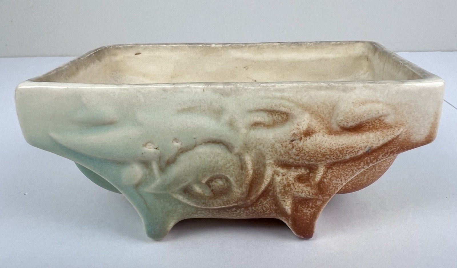 Vtg 1945 McCoy Pottery Rustic Fernery Window Planter 4.5” Brown & Turquoise