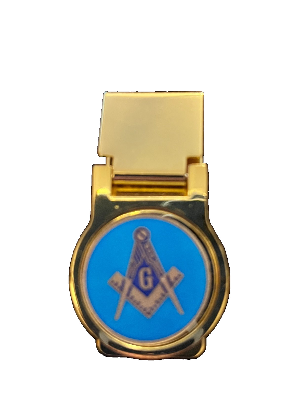Masonic Money Clip Goldtone Metal Master Mason Square Compass Blue Lodge NEW!-image