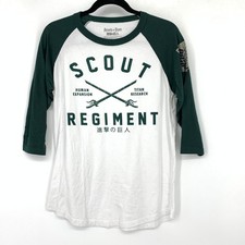 Attack On Titan Baseball T-Shirt Mens Size Medium Green White Scout Regimen