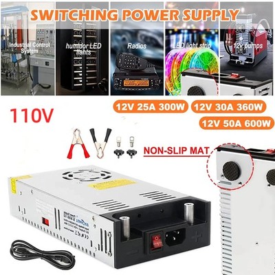 110V to 12V DC Converter AC to DC 600W 0-50A Power Supply Adjustable Transformer