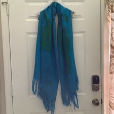 Turquoise Our Lady Guadalupe Virgin Mary Shawl Scarf Wrap Rebozo w/ Fringe 68x28