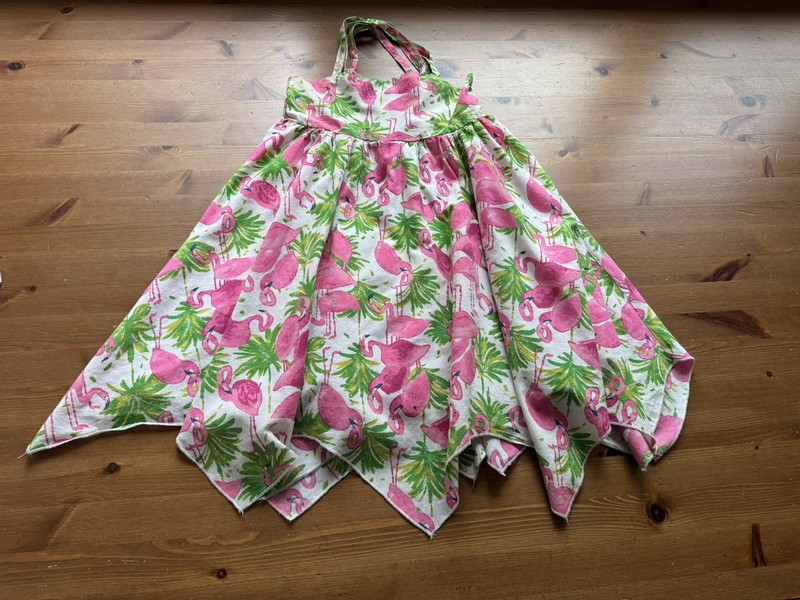 Tommy Bahama  Pink Flamingo Sun Dress Summer Hankerchief Hem Girls 7 “as-is”
