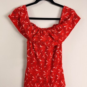 Nightcap Clothing Red Lace Crochet Wide Leg Jumpsuit Open Back Ruffle XS