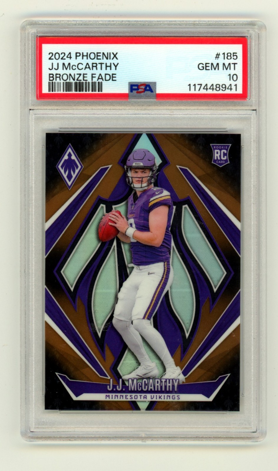 J.J. McCarthy 2024 Phoenix Football #185 Bronze Fade #16/125 RC PSA 10 GEM MINT