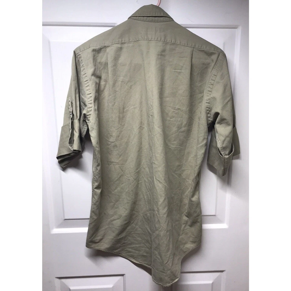 复古 Polo Ralph Lauren 绿色标签 20 码青少年卡其色实用军用衬衫 — 第 3/4 张图片
