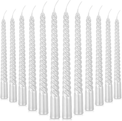 12 Pcs Christmas White Spiral Taper Candles Bulk 10 Inch Twist Dripless Tapered