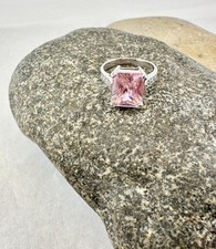 925 Sterling Silver Polished Ring Pink Cubic Zirconia Size 6 Radiant Cut